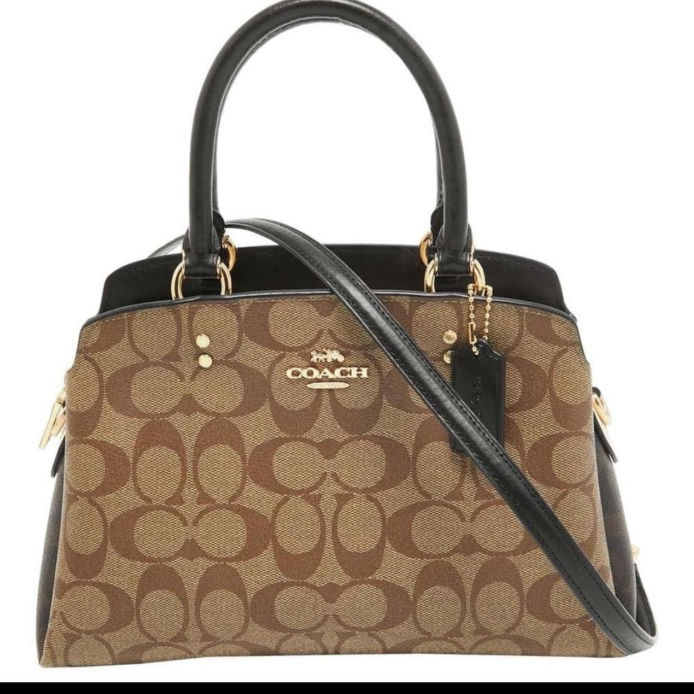 Coach Signature Brown and Black Satchel with Leather Trim